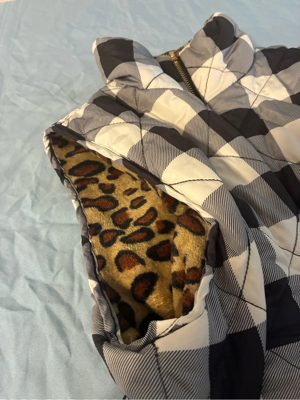 Girl’s Plaid Quilted Vest with Leopard Lining